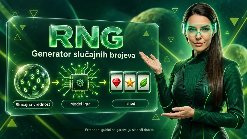 Kazino lik objašnjava RNG kroz tri koraka: slučajna vrednost, matematički model igre i prikaz ishoda