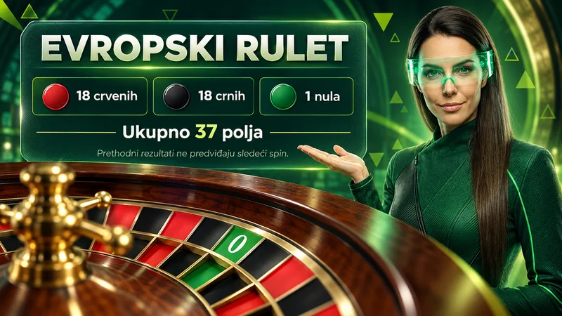 Kazino lik predstavlja evropski rulet: 18 crvenih polja, 18 crnih i jedna zelena nula, ukupno 37 polja
