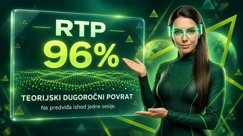 Kazino lik predstavlja primer RTP-a od 96% kao teorijski dugoročni povrat, uz napomenu da ne predviđa ishod jedne sesije